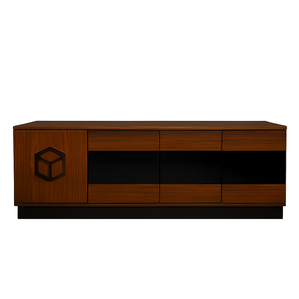 ترابيزة تليفزيون أروس أنيقة Wooden Arrows Contemporary TV Unit Stand with a central black panel