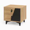 Wooden edge nightstand with two drawers, one black and one light wood.