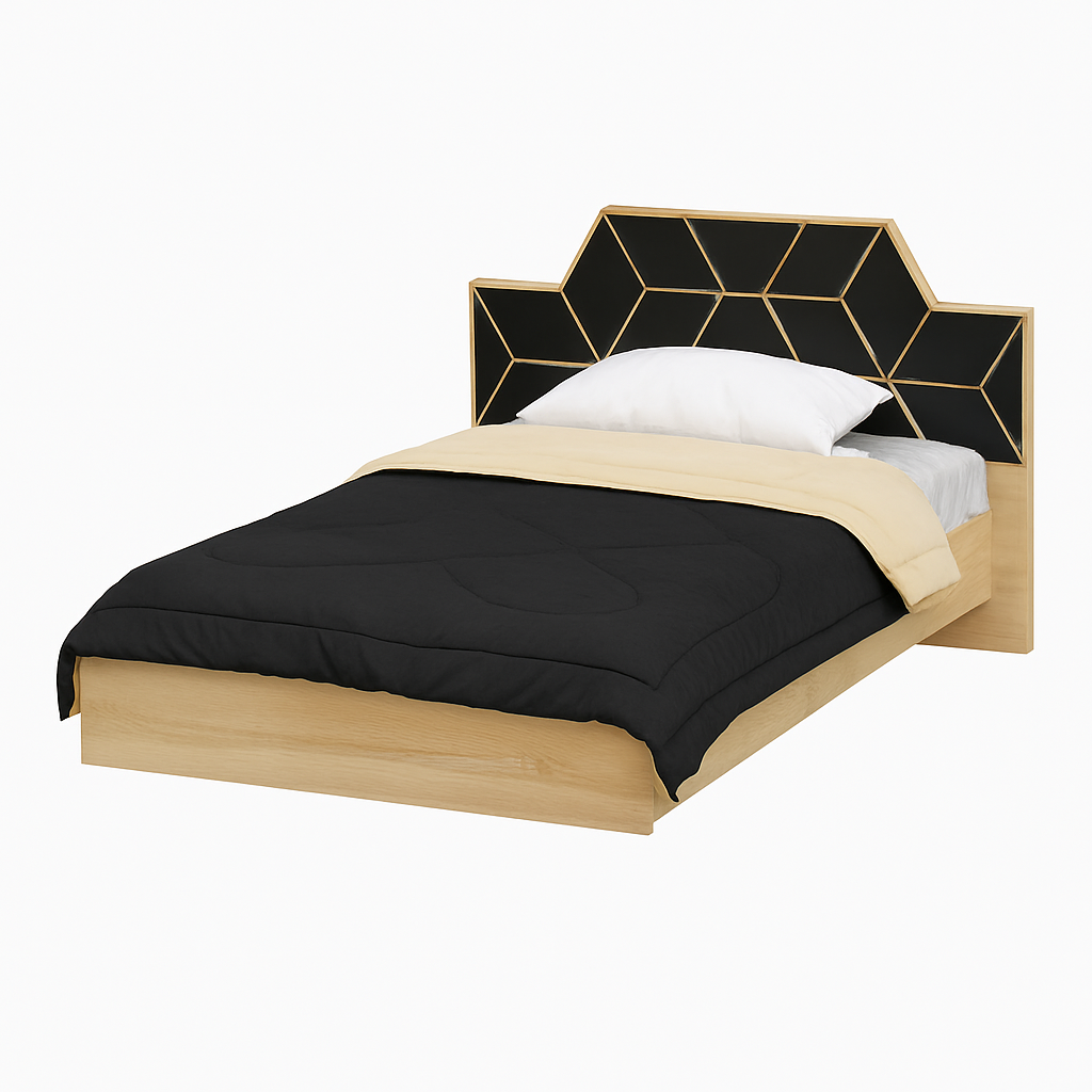 Edge Sleek Bed with geometric headboard.