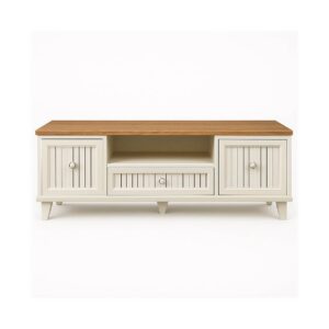 ترابيزة تليفزيون وايتي مودرن Wooden TV stand with white base and natural wood top