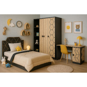 غرفة نوم اطفال إيدج Edge Sleek Children's bedroom with bed, wardrobe, and desk.
