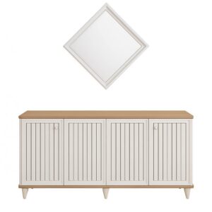 بوفيه وايتي Whity White Storage Buffet Table with wooden top and mirror